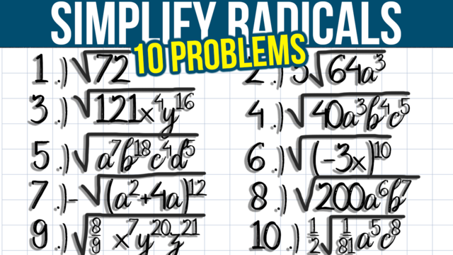 Simplifying Square Roots of Variable Expressions: 10 Examples